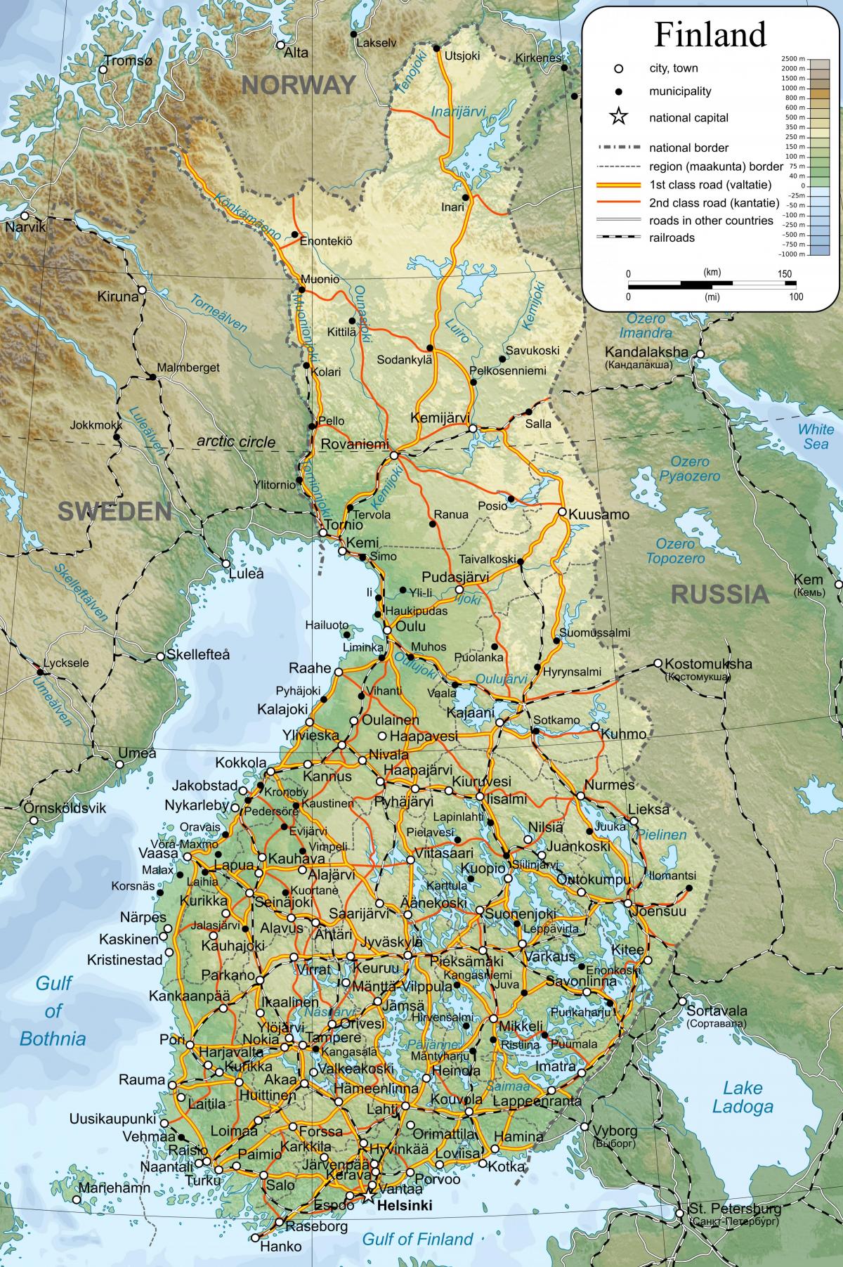 Карта детаљна мапа Финској