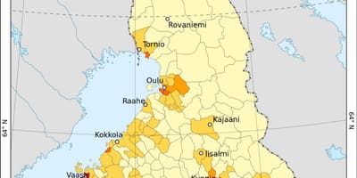 Финска карта густине насељености 